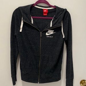 Nike hooked lightweight dark gray/ black jacket with zipper and pockets!
